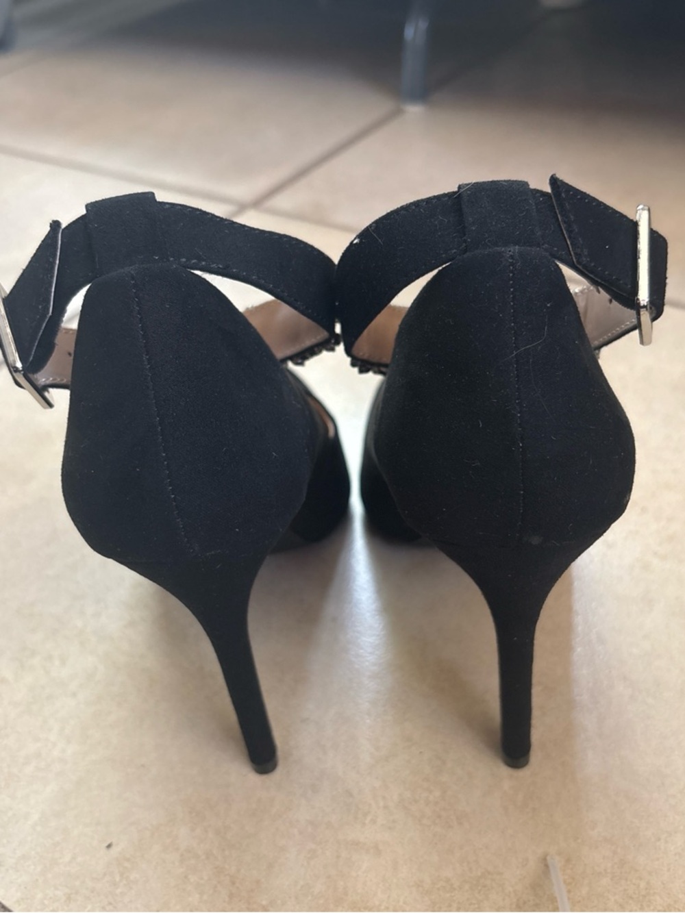 Abound Black Suede Pointed Toe Ankle Strap Pumps with Crystal Accent - Picture 5 of 8